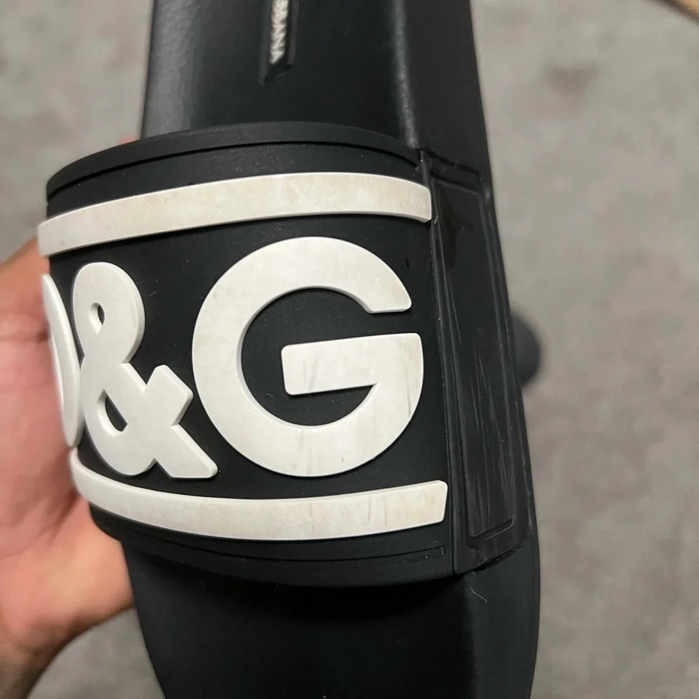 D&G Black & White Logo Slide Sandals - Picture 8 of 14